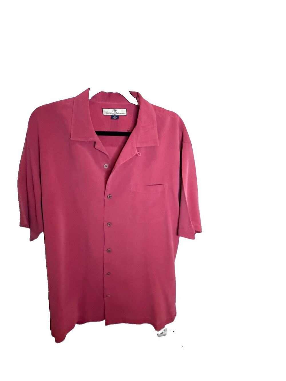 Tommy Bahama Men’s M 100% Silk Camp Shirt Coral Pink Short Sleeve Hawaiian